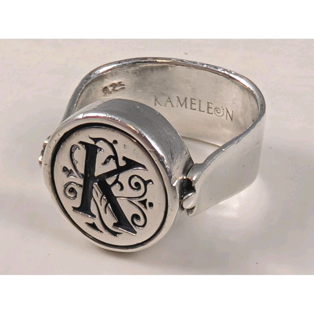 Kameleon Sterling Silver JewelPop Ring Initial K Monogram Wide Band Size 6